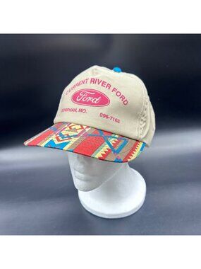 Vintage Snapback Hat 1990s Aztec Western Advertising Cap Adjustable Beige Red